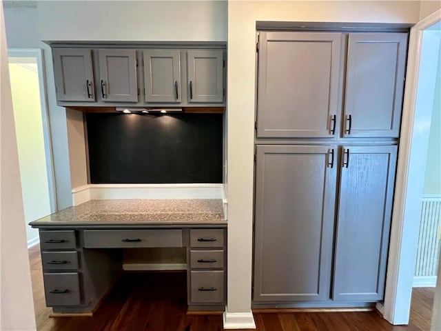 758 Venango Ave, Shaler, PA 15209 - kitchen with gray cabinets, dark wood-style flooring, light countertops, and baseboards