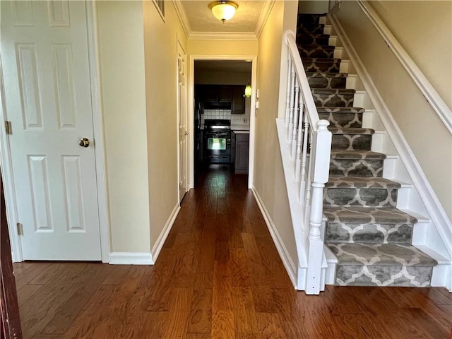 758 Venango Ave, Shaler, PA 15209 - stairs with wood finished floors, crown molding, and baseboards