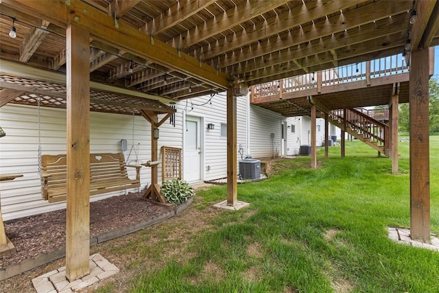 14 Cinque Terra Pl, Finleyville, PA 15332 - view of green lawn with cooling unit, a wooden deck, and stairs