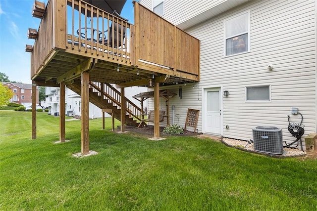 14 Cinque Terra Pl, Finleyville, PA 15332 - rear view of house featuring central AC, a deck, a yard, and stairway