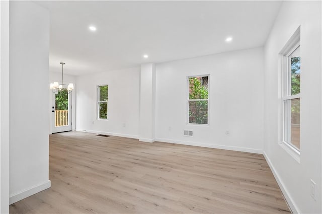 36 W Bellecrest, Brentwood, PA 15227 - empty room with light wood-style flooring, a chandelier, recessed lighting, and baseboards
