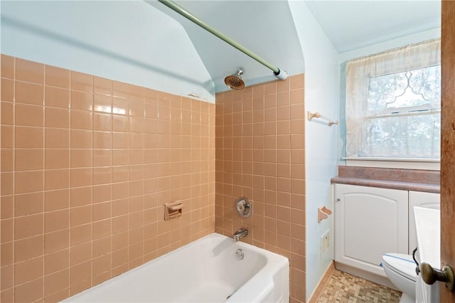 2501 Middletown Rd, Ingram, PA 15205 - bathroom featuring toilet, tub / shower combination, and lofted ceiling