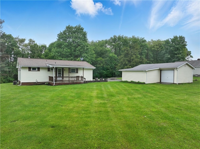 124 Plum St, Franklin Twp, PA 16117 - rear view of house with a deck, a yard, and an outdoor structure
