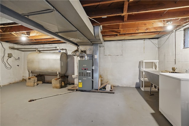 124 Plum St, Franklin Twp, PA 16117 - unfinished basement featuring heating fuel, washer / dryer, and heating unit