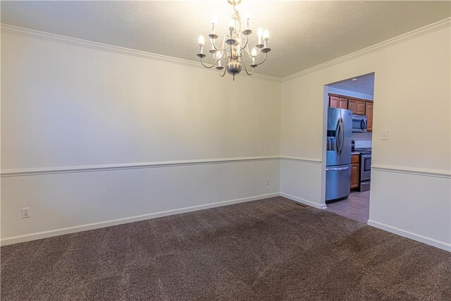 220 Chinkapin Dr, Natrona Hts/Harrison Twp, PA 15065 - spare room featuring a chandelier, dark colored carpet, ornamental molding, and baseboards