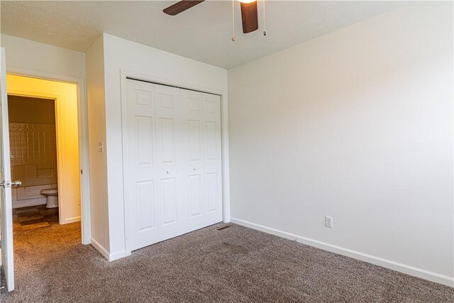 220 Chinkapin Dr, Natrona Hts/Harrison Twp, PA 15065 - unfurnished bedroom featuring carpet flooring, baseboards, a closet, and a ceiling fan