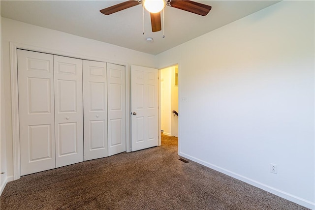 220 Chinkapin Dr, Natrona Hts/Harrison Twp, PA 15065 - unfurnished bedroom featuring carpet floors, baseboards, a closet, and a ceiling fan