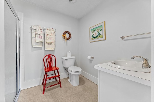 534 N Main St, Masontown, PA 15461 - bathroom with toilet, vanity, a shower with shower door, and baseboards