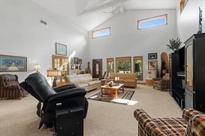 208 Kozy Cor, Middlesex Twp, PA 16059 - living area with light carpet and high vaulted ceiling