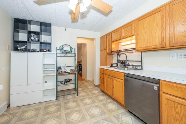117 Derby Way, Aliquippa, PA 15001 - kitchen featuring stainless steel dishwasher, a sink, light countertops, and a ceiling fan