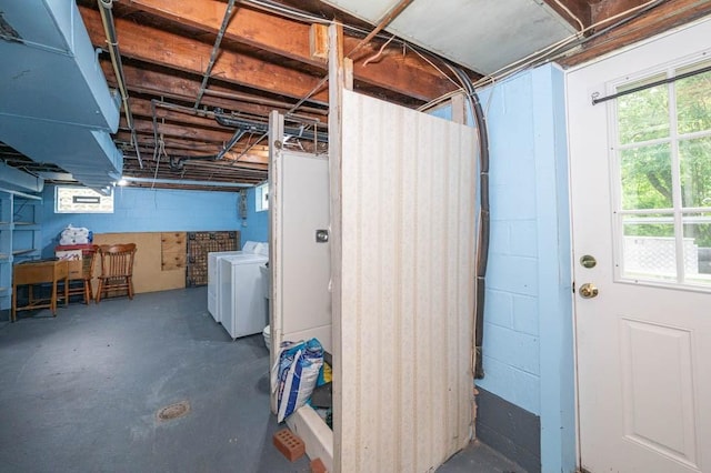 117 Derby Way, Aliquippa, PA 15001 - below grade area featuring washer and dryer and concrete block wall
