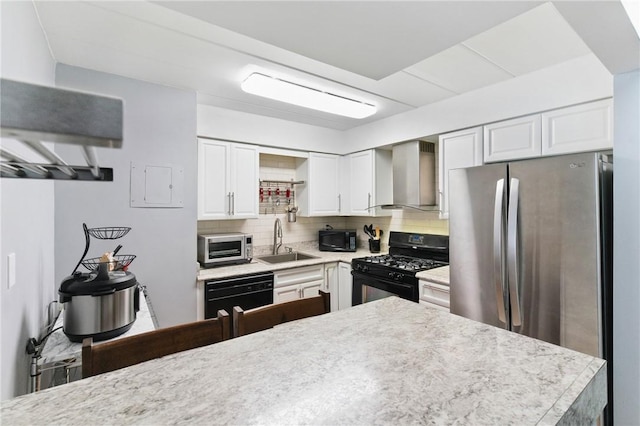 5 Bayard Rd Unit 206, Shadyside, PA 15213 - kitchen featuring wall chimney range hood, black appliances, a sink, backsplash, and light countertops