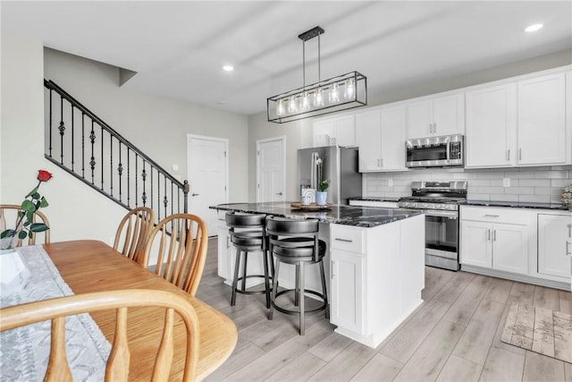 159 Twin Oaks Dr, Buffalo Twp But, PA 16055 - kitchen featuring appliances with stainless steel finishes, a center island, tasteful backsplash, recessed lighting, and white cabinets
