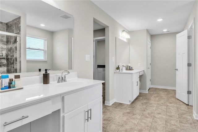 159 Twin Oaks Dr, Buffalo Twp But, PA 16055 - bathroom with vanity, a stall shower, recessed lighting, and baseboards