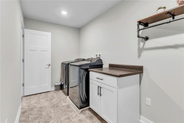 159 Twin Oaks Dr, Buffalo Twp But, PA 16055 - washroom featuring washer and dryer, cabinet space, baseboards, light tile patterned floors, and recessed lighting