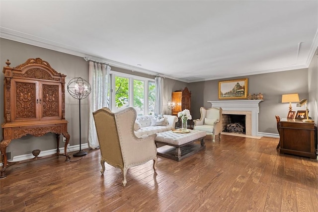 152 Devonwood Dr, Upper St Clair, PA 15241 - living room featuring crown molding, wood finished floors, a fireplace with flush hearth, and baseboards