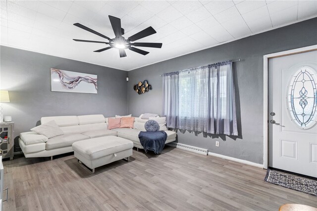 545 Ohio Ave, Midland Boro, PA 15059 - living area with a ceiling fan, wood finished floors, baseboards, and baseboard heating