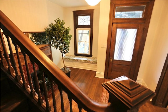 715 Chislett, East Liberty, PA 15206 - entrance foyer with dark wood finished floors, baseboards, and stairs