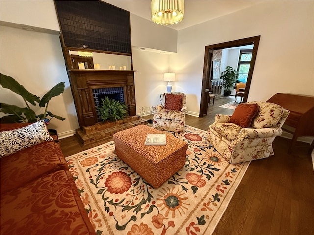 715 Chislett, East Liberty, PA 15206 - living area featuring wood finished floors, baseboards, and a fireplace