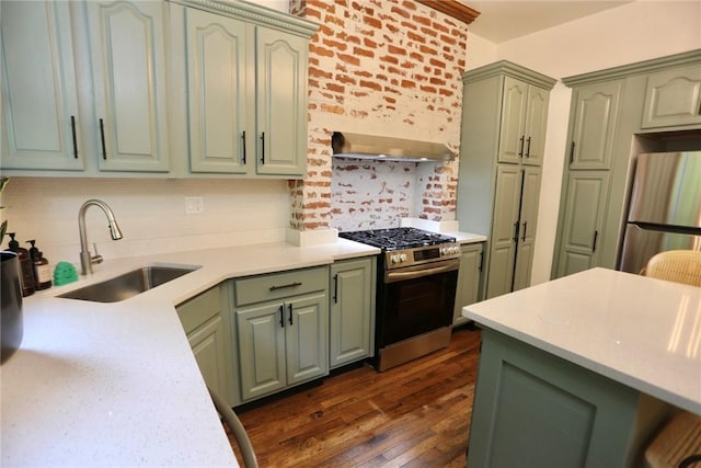 715 Chislett, East Liberty, PA 15206 - kitchen with appliances with stainless steel finishes, green cabinetry, and a sink