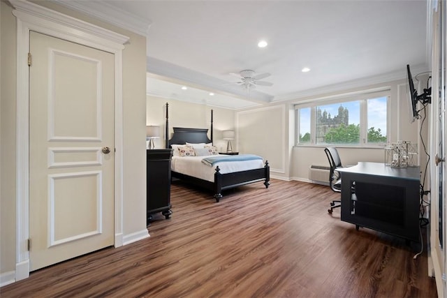 128 N Craig St Unit 415, Oakland, PA 15213 - bedroom featuring wood finished floors, crown molding, baseboards, recessed lighting, and ceiling fan