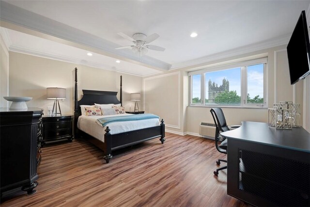 128 N Craig St Unit 415, Oakland, PA 15213 - bedroom featuring ornamental molding, wood finished floors, an office area, baseboards, and recessed lighting