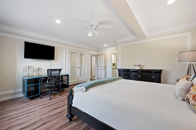 128 N Craig St Unit 415, Oakland, PA 15213 - bedroom featuring crown molding, wood finished floors, recessed lighting, a desk, and baseboards