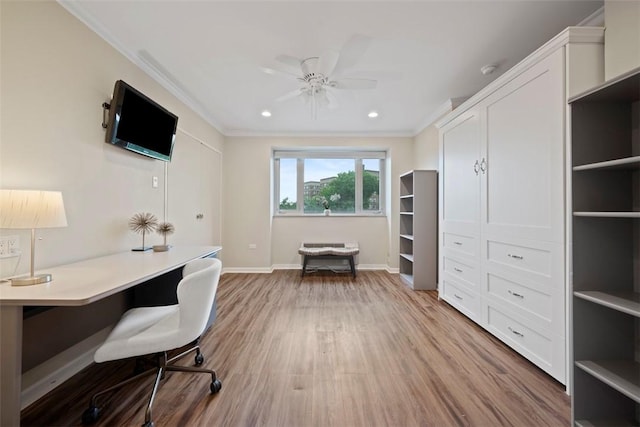 128 N Craig St Unit 415, Oakland, PA 15213 - office space featuring crown molding, light wood-style flooring, ceiling fan, baseboards, and built in study area