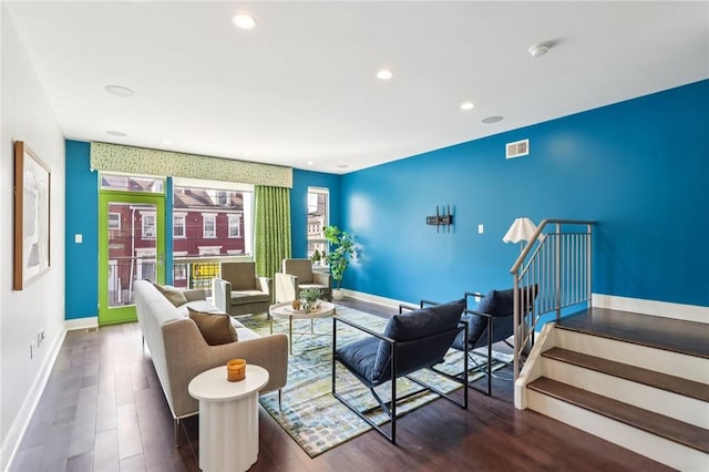 4707 Hatfield St, Lawrenceville, PA 15201 - living area featuring stairway, recessed lighting, and wood finished floors