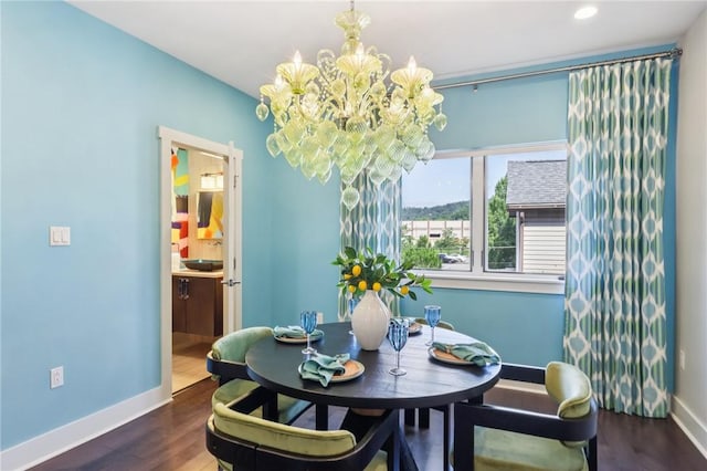 4707 Hatfield St, Lawrenceville, PA 15201 - dining area featuring wood finished floors, a chandelier, and recessed lighting