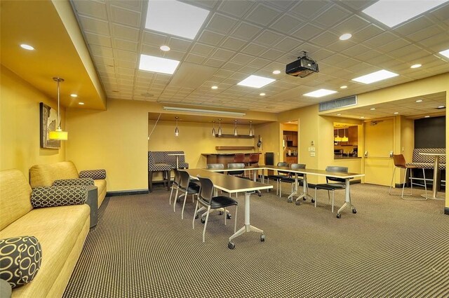320 Fort Duquesne Blvd Unit 18F, Downtown Pgh, PA 15222 - recreation room with carpet floors, baseboards, and recessed lighting