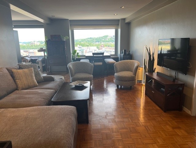 320 Fort Duquesne Blvd Unit 18F, Downtown Pgh, PA 15222 - living room featuring healthy amount of natural light and recessed lighting