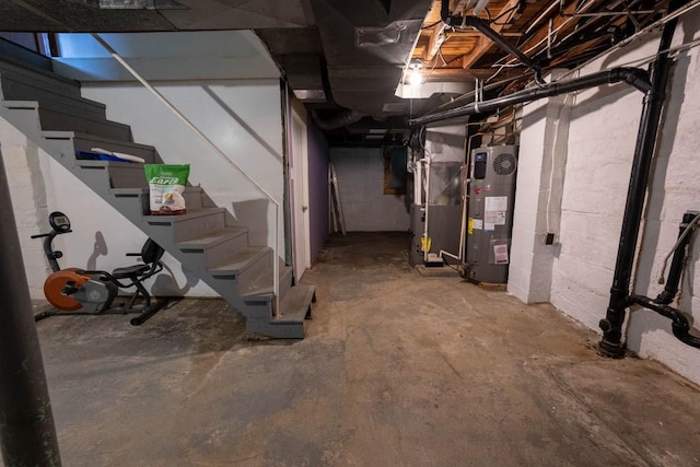1153 Yanks Ln, South Park, PA 15236 - unfinished basement featuring water heater, heating unit, and stairs