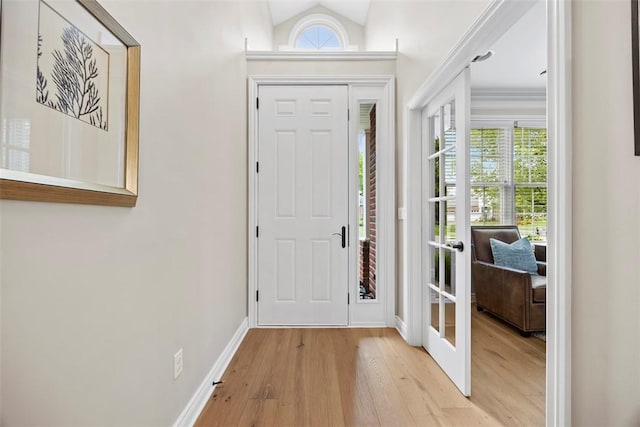 3602 Senate Ct, Adams Twp, PA 16059 - foyer entrance featuring wood finished floors, french doors, baseboards, and vaulted ceiling
