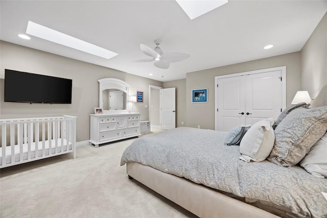 3602 Senate Ct, Adams Twp, PA 16059 - bedroom featuring a skylight, carpet, recessed lighting, a closet, and baseboards