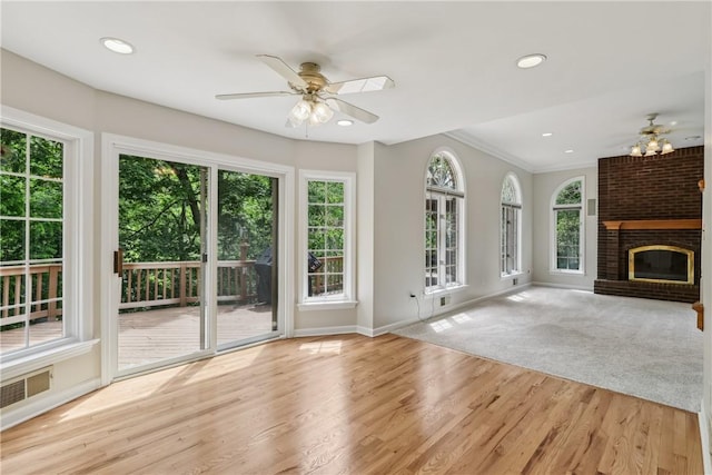 131 Hidden Valley Rd, Murrysville, PA 15146 - unfurnished living room with ceiling fan, healthy amount of natural light, baseboards, recessed lighting, and crown molding