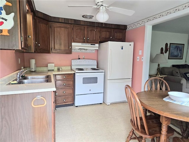 1126 Slate Point Rd, Parks Twp, PA 15690 - kitchen with white appliances, under cabinet range hood, a sink, light countertops, and ceiling fan