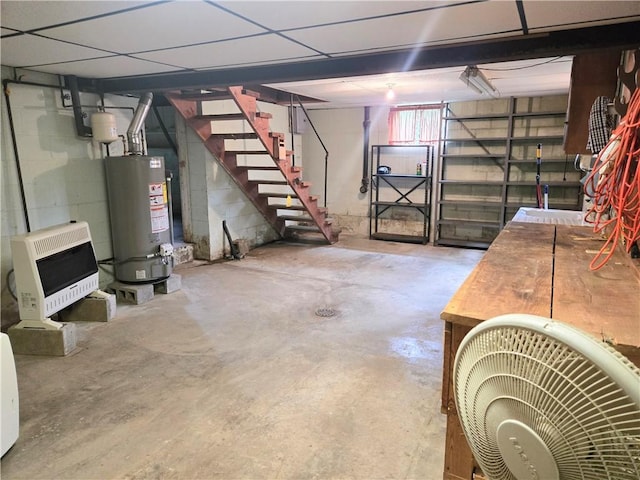 1126 Slate Point Rd, Parks Twp, PA 15690 - basement featuring gas water heater, heating unit, and stairs