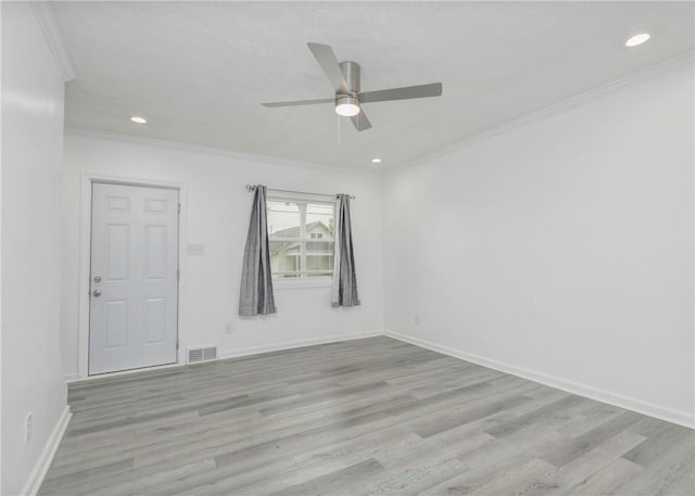 2324 Sheffield Rd, Aliquippa, PA 15001 - empty room featuring ornamental molding, ceiling fan, wood finished floors, baseboards, and recessed lighting