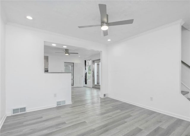 2324 Sheffield Rd, Aliquippa, PA 15001 - unfurnished living room featuring a ceiling fan, wood finished floors, recessed lighting, baseboards, and ornamental molding