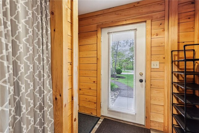 1630 Snowfield Way, Hidden Valley, PA 15502 - doorway to outside featuring wooden walls