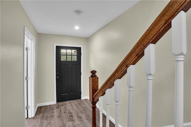 46 Terrace Rd, East Bethlehem, PA 15348 - foyer entrance with wood finished floors, stairway, baseboards, and recessed lighting