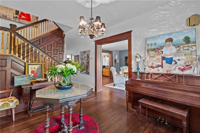 618 Hastings St, Point Breeze, PA 15206 - dining room featuring stairway, a chandelier, wood finished floors, and baseboards