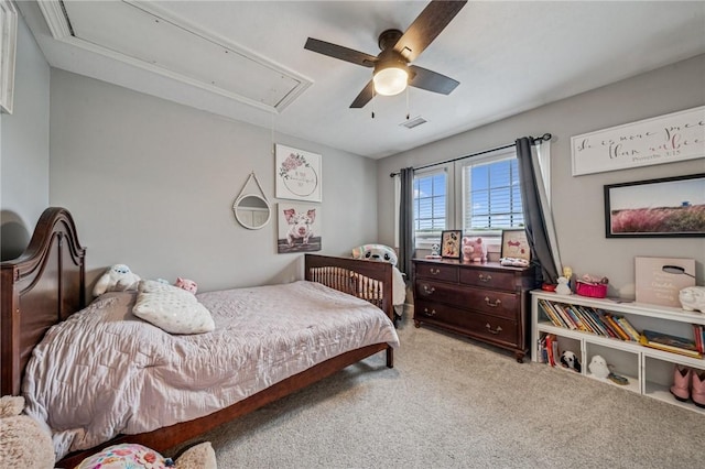 8426 David Dr, South Fayette, PA 15017 - bedroom with attic access, light carpet, and ceiling fan