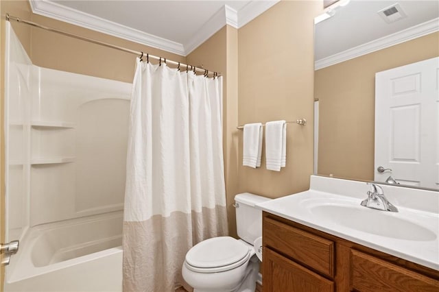 230 Patriot Ln, Economy, PA 15042 - bathroom with ornamental molding, toilet, vanity, and shower / tub combo