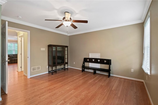 230 Patriot Ln, Economy, PA 15042 - unfurnished room with light wood-style floors, a ceiling fan, ornamental molding, baseboards, and a smoke detector