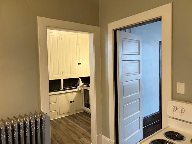 201 Thompson St, Latrobe, PA 15650 - laundry room with radiator and dark wood finished floors