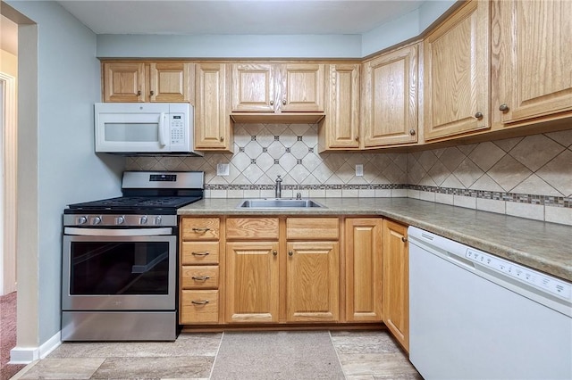 1566 Greentree Rd, Scott Twp Sal, PA 15220 - kitchen with white appliances, a sink, decorative backsplash, and light brown cabinets