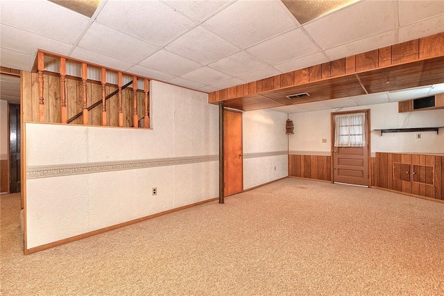 13749SAINTCLAIRDRIVE Circle Dr, North Huntingdon, PA 15642 - finished basement with carpet floors, wainscoting, a paneled ceiling, wood walls, and baseboards