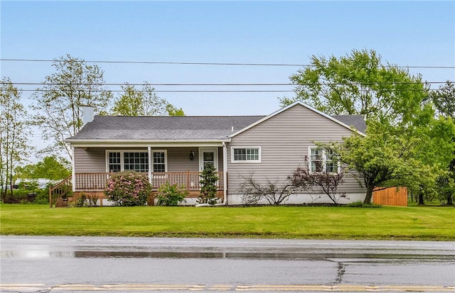4624 Clear Shade Dr, Windber, PA 15963 - ranch-style home featuring a porch, a front lawn, and a chimney